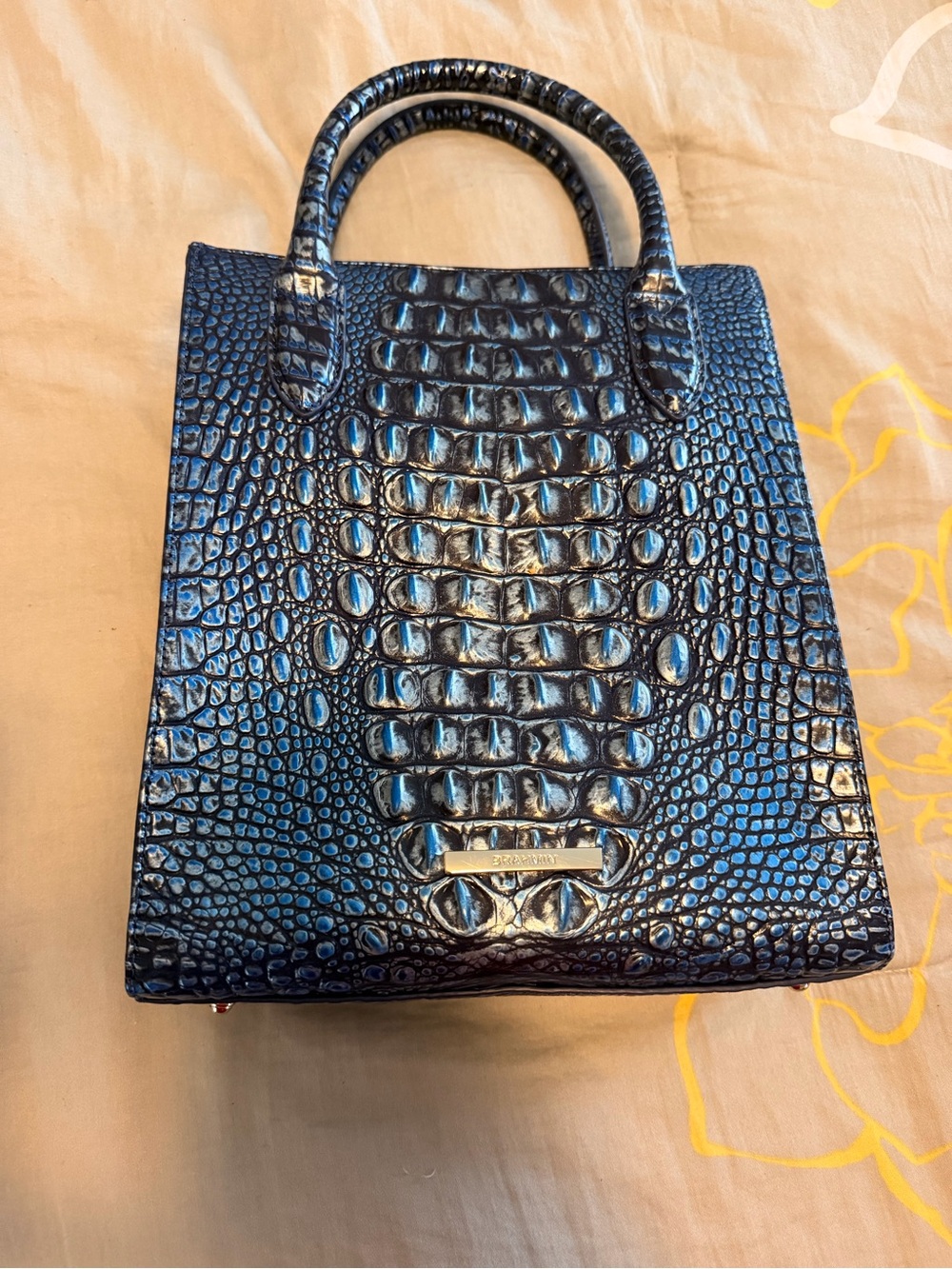 Brahmin Blue Croc-Embossed Structured Satchel